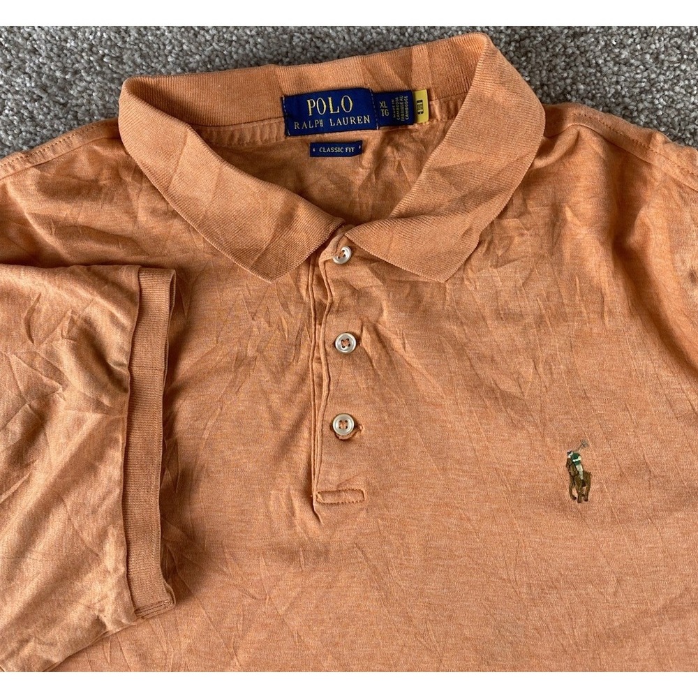 Polo Ralph Lauren Soft Cotton Orange Polo Shirt Mens XL Flesh Pony Classic Work
